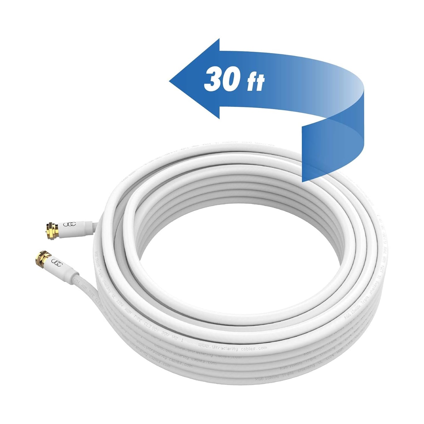 Coaxial Cable (30 Ft) Triple Shielded - RG6 Coax TV Cable Cord Wire In-Wall Rated - Digital Audio Video with Male F Gold Plated Connectors -30 Feet